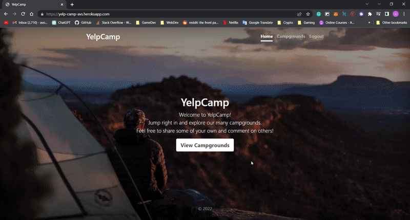 Gif of YelpCamp in use